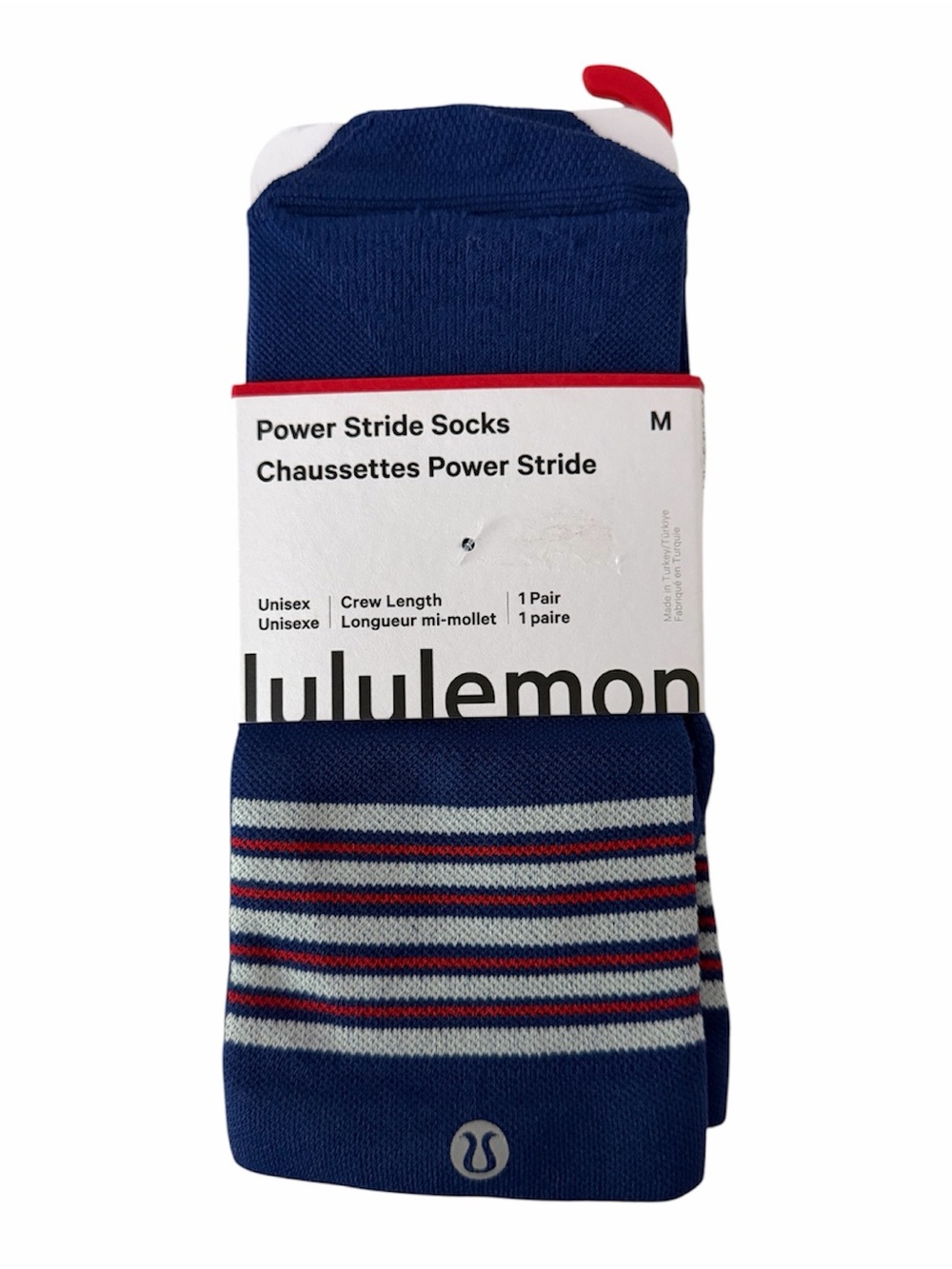 lululemon athletica Power Stride Crew Socks - Navy with Red & White Stripes